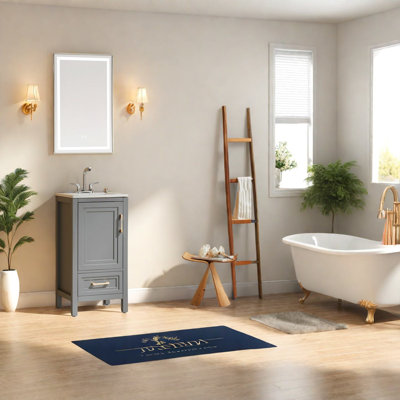 Meuble-lavabo moderne gris avec lavabo, conception autoportante en bois massif pour les petits espaces