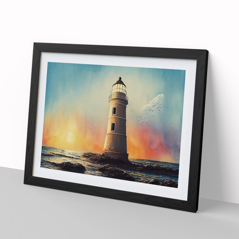 Lighthouse Vol.1 - Single Picture Frame Painting, Black, 25cm H x 34cm W x 2cm D