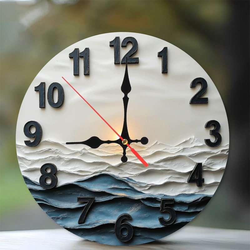 Horloge murale 2d avec motif de vagues de l'océan