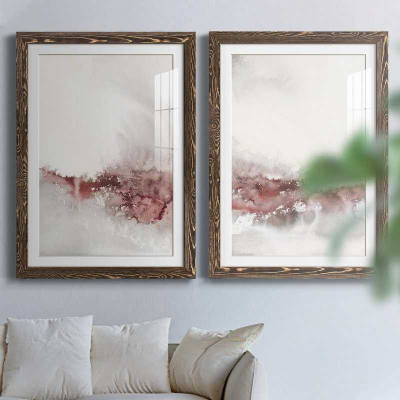 Soft Waves I - ensemble de 2 peintures, Papier, cadre noyer, H 44 po x l 31 po x P 1 po