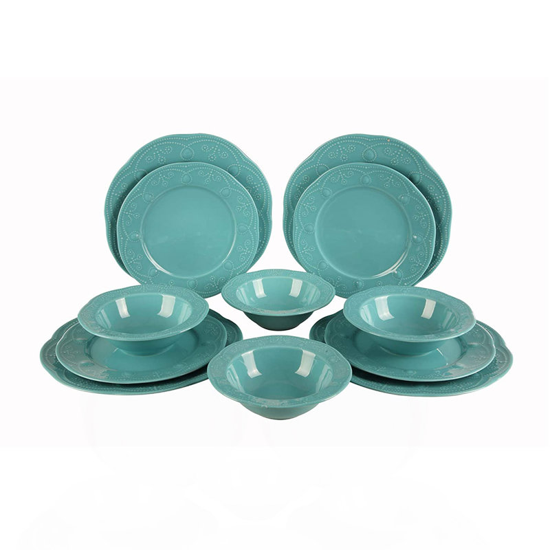 Fulya 12 Pieces Dinnerware Set, Turquoise