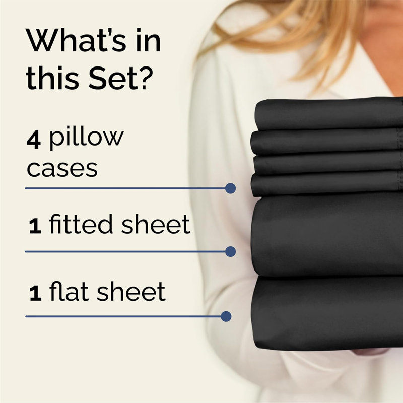 6 Piece Sheet Set, Soft Cooling Bed Sheets, Breathable & Wrinkle Free, Hotel Luxury Bedding, Black
