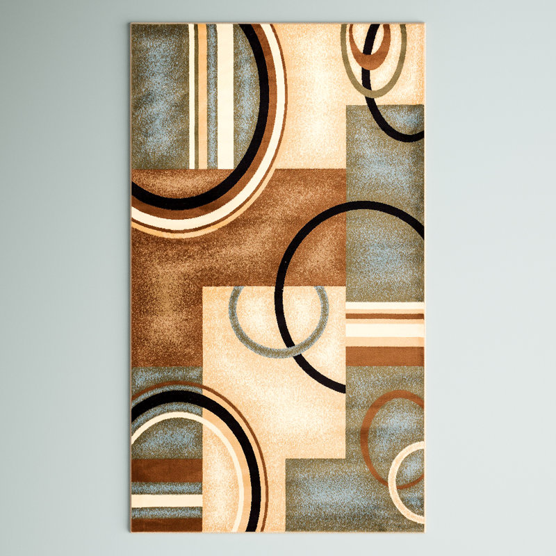 Abbie Arcs & Shapes Light Blue Modern Rug, Rectangle 3'11" x 5'3"