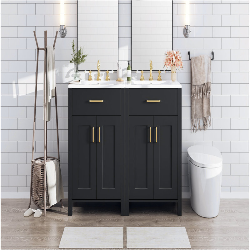 Meuble-lavabo moderne de 48 pouces avec lavabo en céramique, portes à fermeture en douceur, tiroir rabattable, tablettes de porte à double couche, solution de rangement élégante