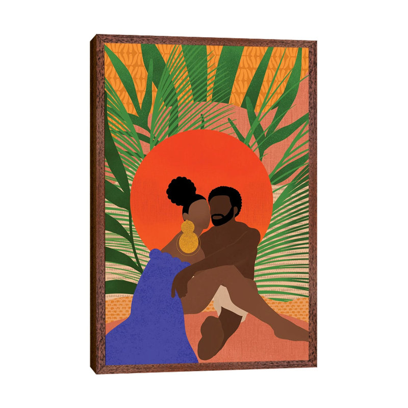 Black Couple - Print on Canvas, 101.6 cm H x 66.04 cm W, Classic Brown Wood Framed