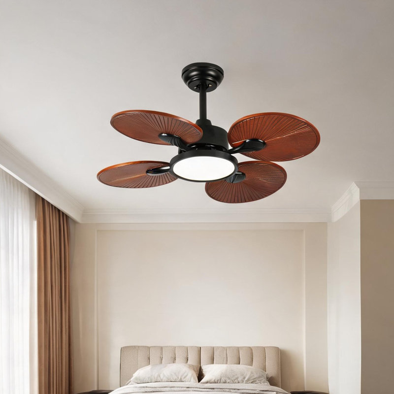 Ventilateur de plafond avec lumière pour la chambre à coucher du salon, pales en bois massif de 33 pouces, finition naturelle, moteur à courant continu, DEL à intensité variable, télécommande, flux d'air réversible