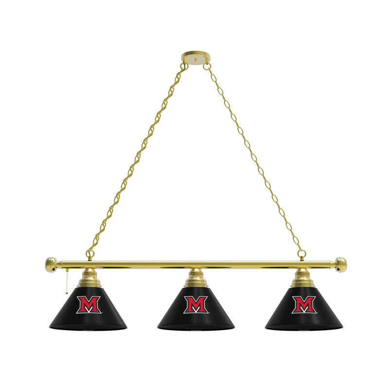 3 - Light Pool Table Lights Pendant, Brass, Miami (OH) RedHawks