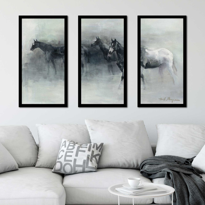 «In the Mist», peinture sur cadre 3 pièces, L 52,5 po x H 33,5 po x P 1 po