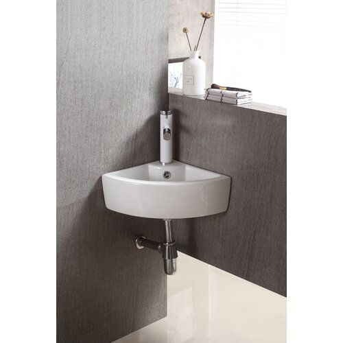 Elanti 12.25'' White Porcelain Specialty Corner Bathroom Sink with ...