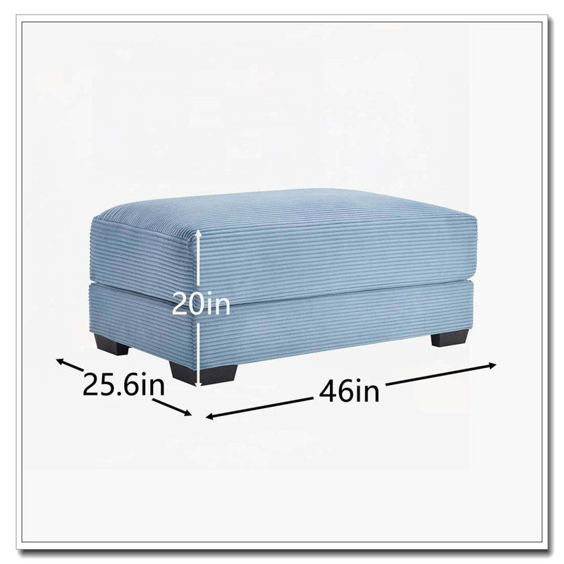 Corduroy Fabric Ottoman, Blue