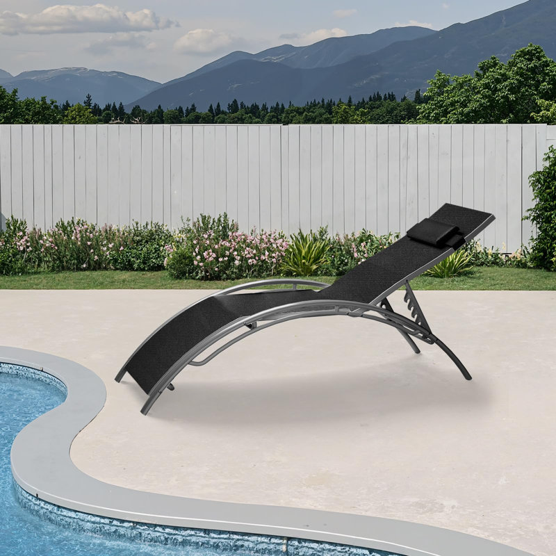 Patio Chaise Lounge Set of 2, Aluminum Adjustable Outdoor Recliner Chairs with Armrests for Backyard Balcony Beach, Black