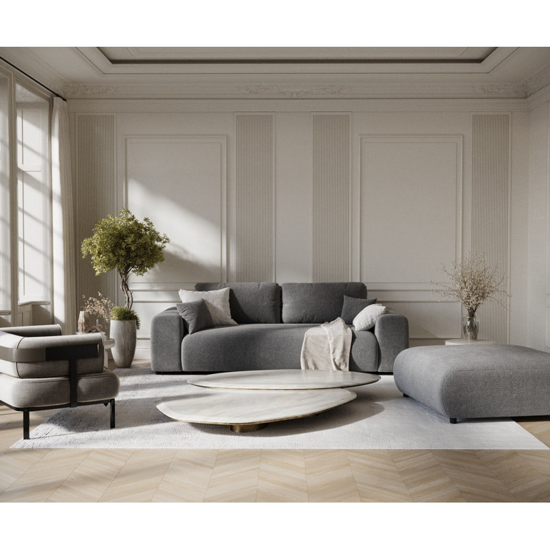 Three-seater square arm sofa, Grey Chenille