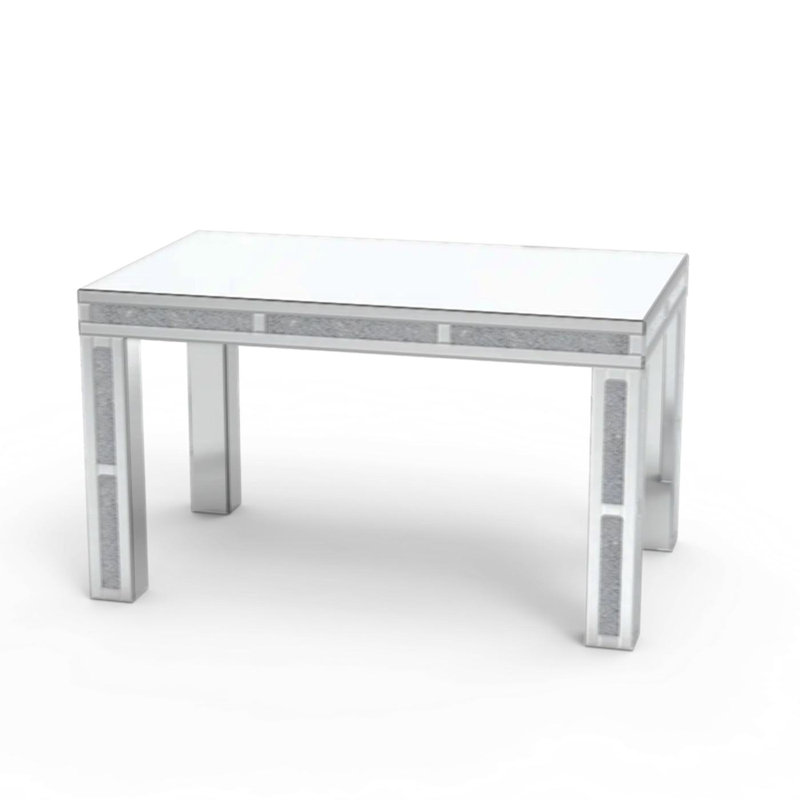 Table de salle à manger 51.18 "en verre à miroir avec 4 pieds et incrustation de diamant concassé