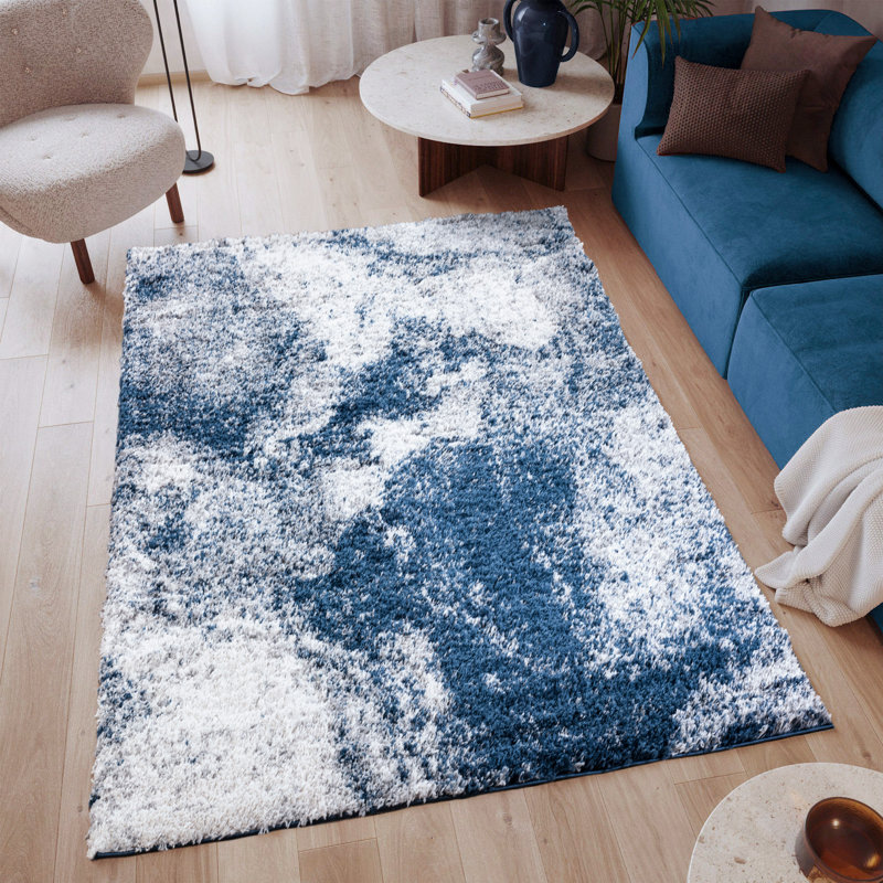 Shag Adrian Blue/Ivory Rug, Rectangle 6'6" x 9'6"