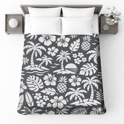 Tropical Palm Leaves Quilted Bedspread All Sizes