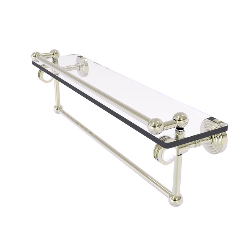 Tablette en verre avec barre de tour Jarrell, Nickel poli, H 5,5 po x l 22 po x p 6,8 po