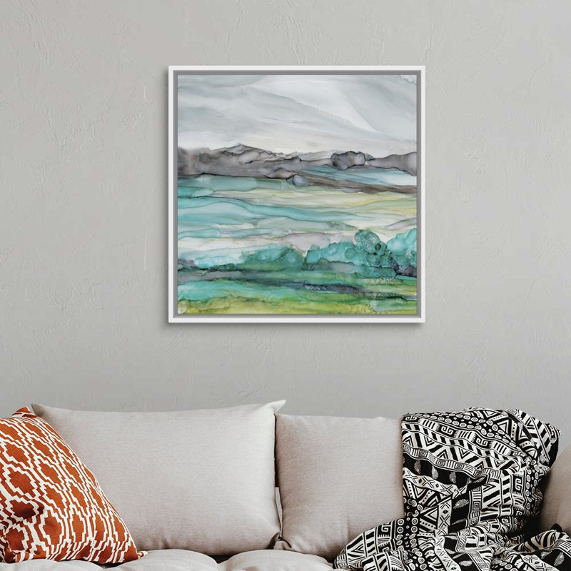 Mer de marbre I - reproduction d'art sur toile, H 31,7 po x l 31,7 po x P 1,75 po, Cadre flottant blanc