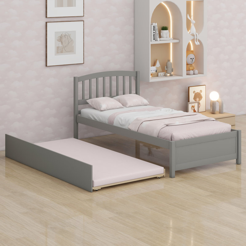 Lit plateforme avec lit gigogne, Gris