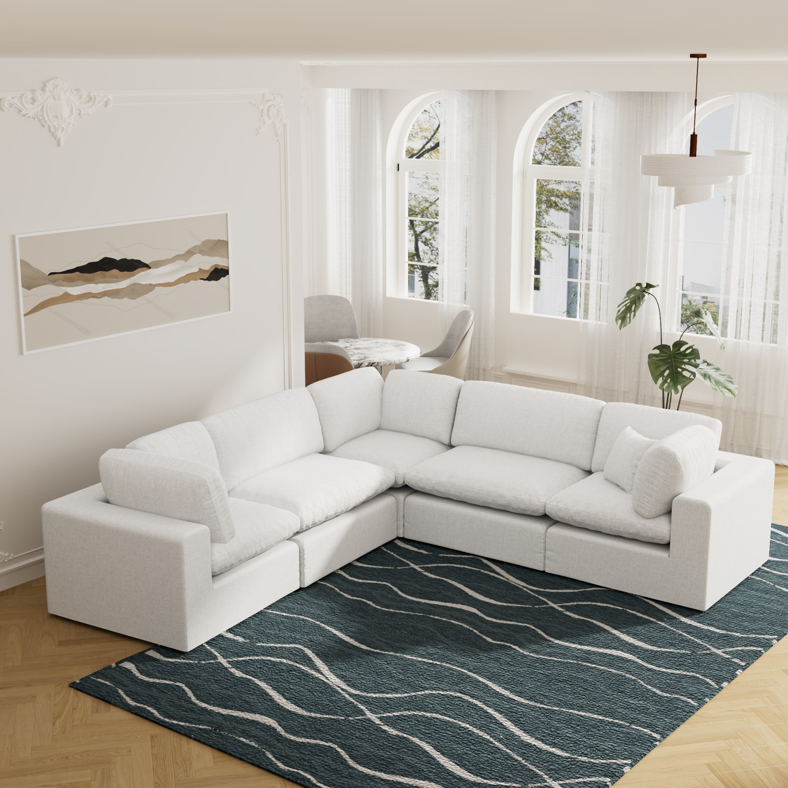 Jossa 5-Piece Modular Upholstered Sectional, White