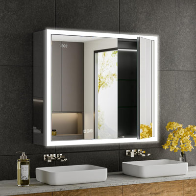 Ciyanna 36" W x 30" H Recessed or Surface LED Lighted Medicine Cabinet with 3 Adjustable Shelves, Defogger, Outlets & USBs