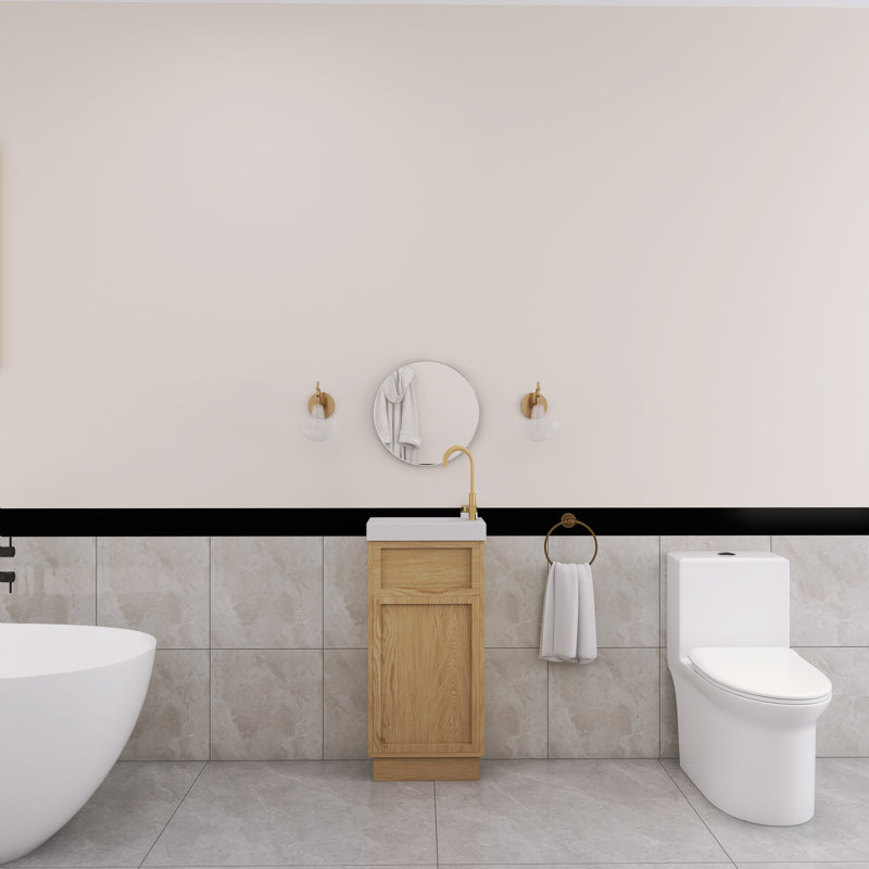 16 po Meuble-lavabo autoportant à simple cuve en chêne avec plateau en résine blanche