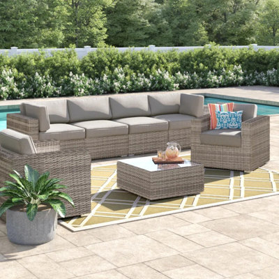 Ensemble de canapé de patio à 6 places en osier avec table basse LSI