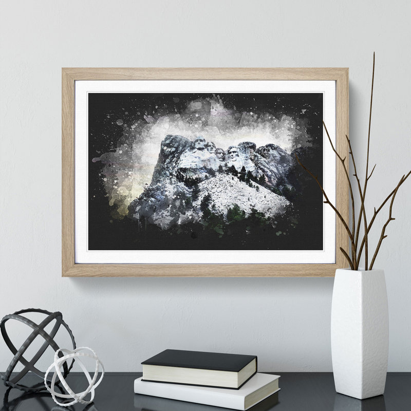Mount Rushmore Memorial - Picture Frame Painting Print, 62cm H x 87cm W x 2cm D, Oak Framed