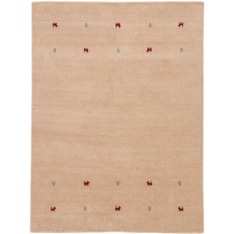 Gabbeh Uni Hand Woven Wool Beige Indoor Rug, Rectangle 60 x 90cm
