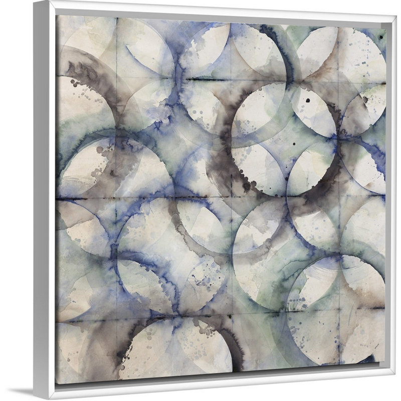 « treillis work », peinture sur toile, H 25,7 po x l 25,7 po x P 1,75 po, Cadre flottant blanc