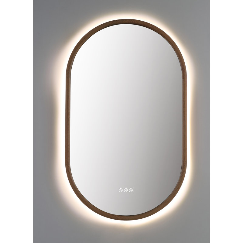 Miroir anti-buée en chêne naturel Veener, 39,37 po x 23,62 po, Blanchir, Ovale