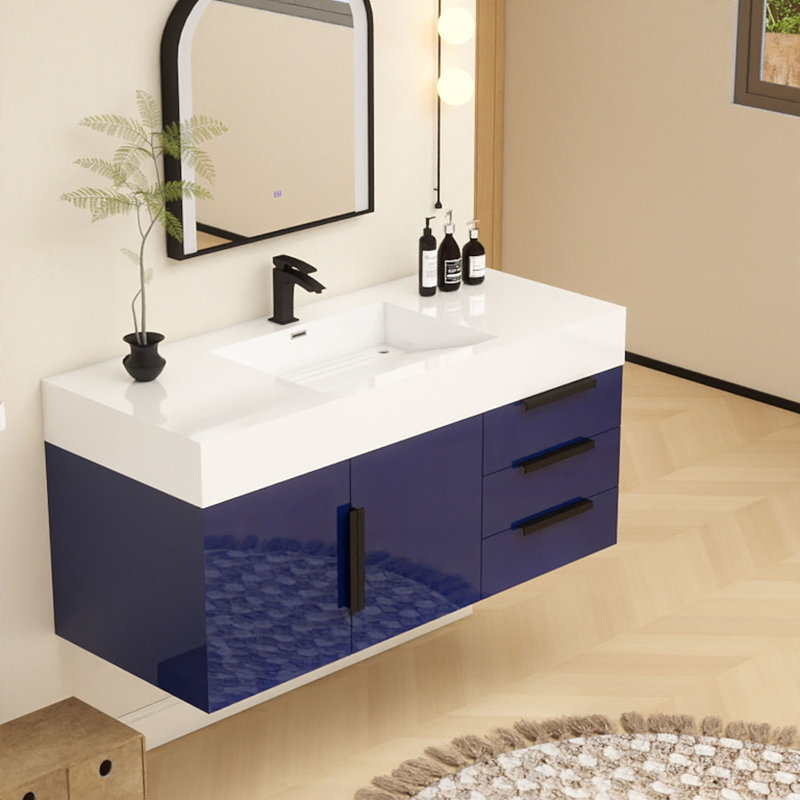 Jessica 48'' Wall-Mounted Single Bathroom Vanity, Navy Blue