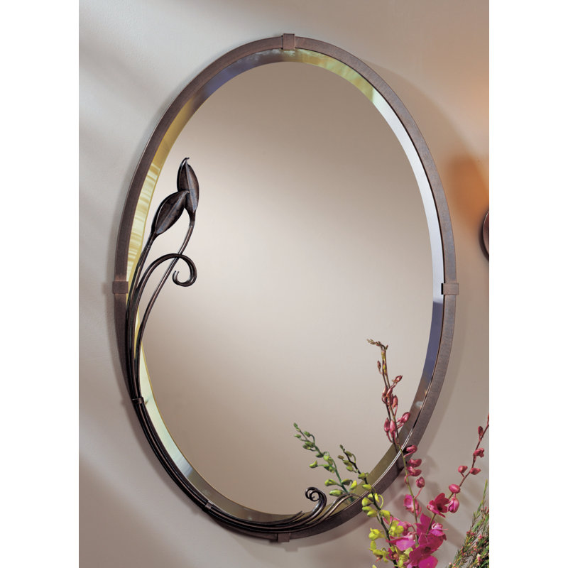 Beveled Oval Accent Mirror with Leaf, Bronze