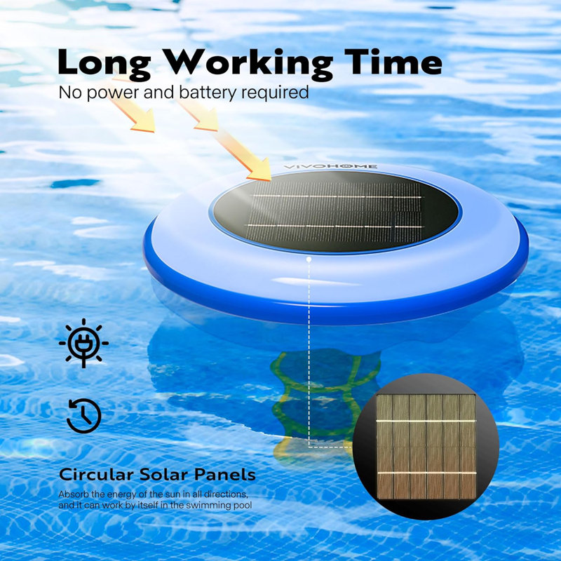 Chlorine-Free Automatic Solar Pool Cleaning Tools, Blue/White