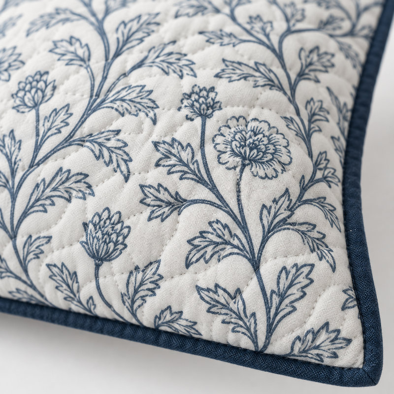 Ensemble de housses de coussin décoratives en coton imprimé floral bleu Mughal 20" x 26", Standard, Bleu