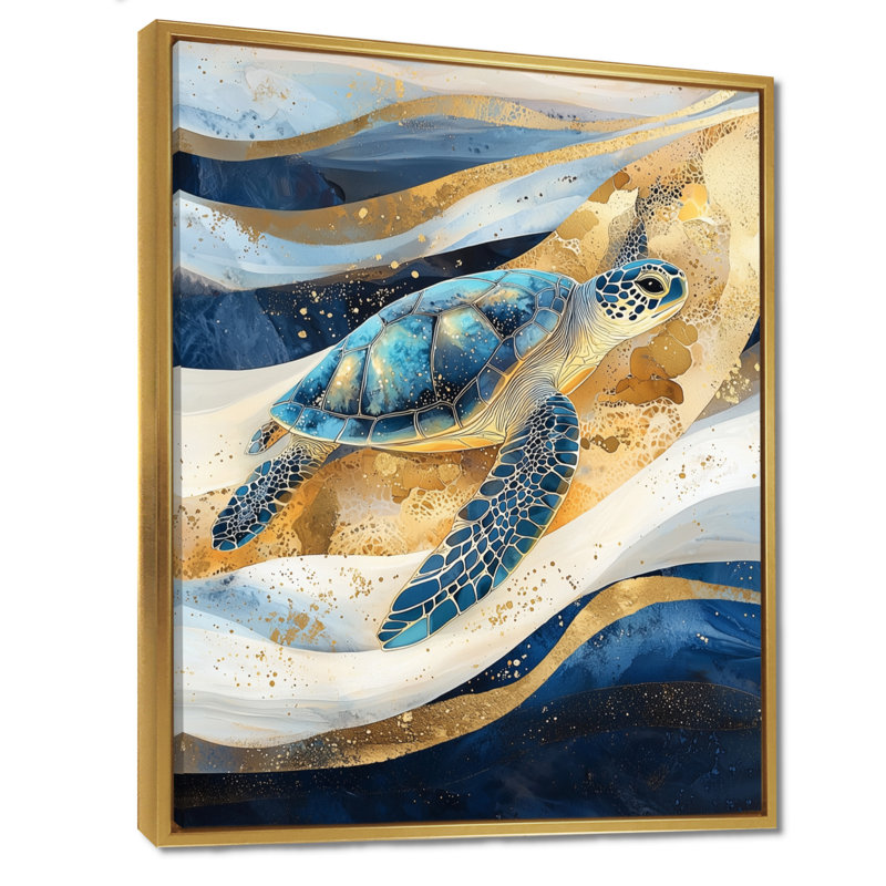Vagues abstraites de Cindey - Tortue, art mural, H 32 po x l 24 po, Impression encadrée sans passe-partout, Doré