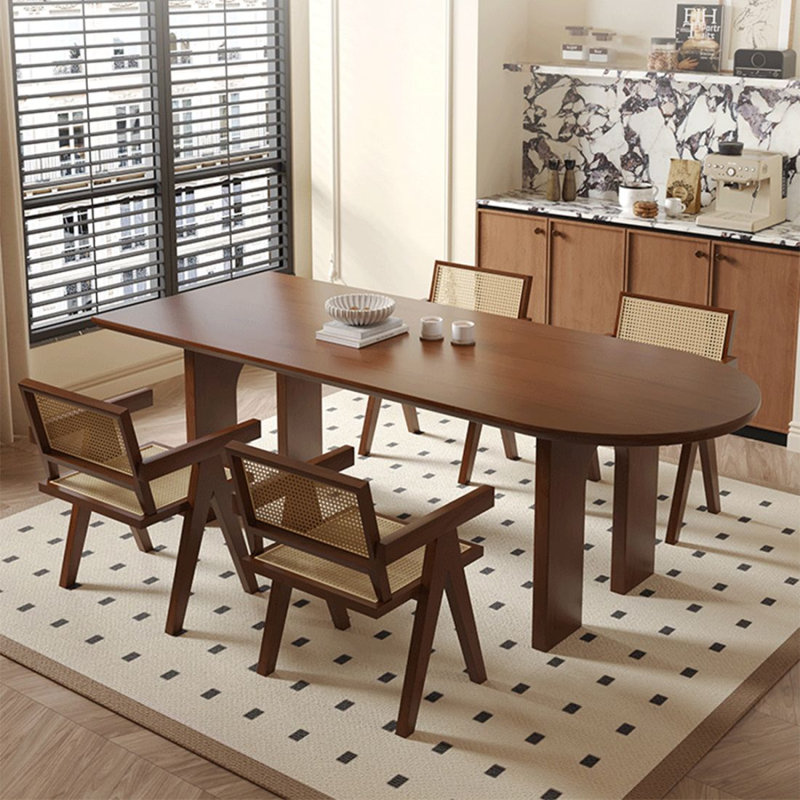 Table de salle à manger semi-ronde brune pour salle à manger / cuisine, H 29,53 po x L 78,87 po x l 31,5 po