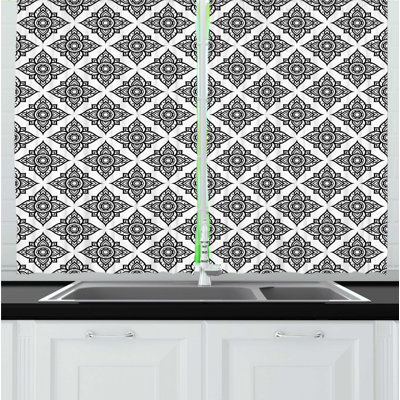 Damask Ruffled Kitchen Curtain