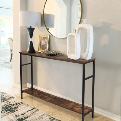 Console étroite, canapé de 47 pouces avec tablette ajustable, table longue à 2 niveaux