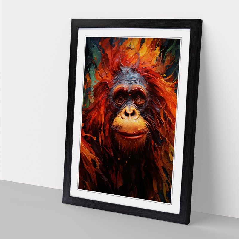 Orangutan Dadaism No.2 - Single Picture Frame Print on Wood, 46cm H x 34cm W x 2cm D, Black