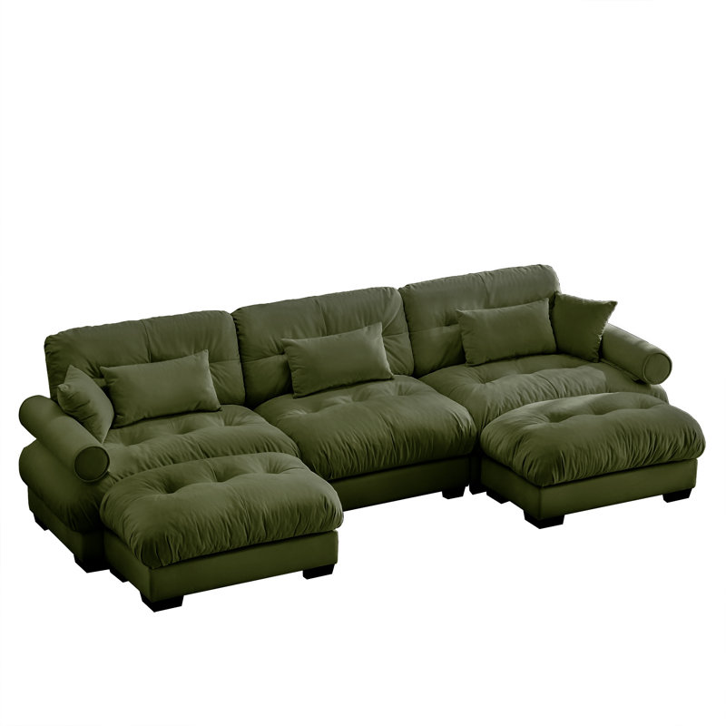 Canapé modulaire moderne en U à trois places avec coussins lombaires, coussins décoratifs et accoudoirs rembourrés avec deux repose-pieds amovibles
