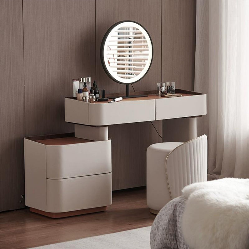Coiffeuse avec miroir lumineux, 4 tiroirs, prise de courant