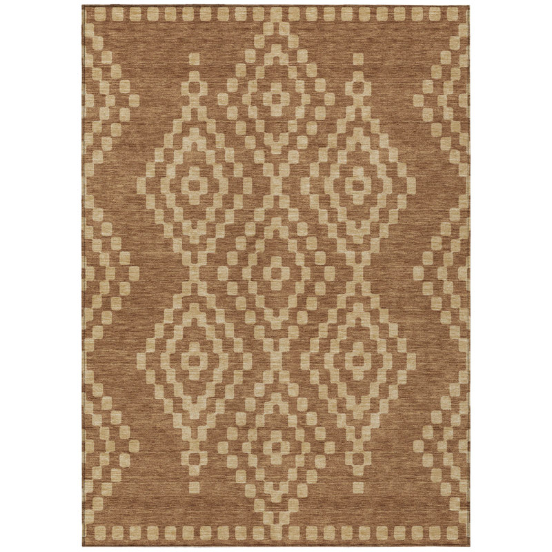 Tapis intérieur / extérieur géométrique lavable 5 pi x 8 pi brun et beige