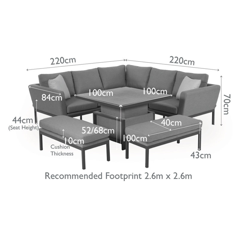 Mattalyn Outdoor Fabric Pulse Square Corner Dining Set - with Rising Table, Grey/Black, Black