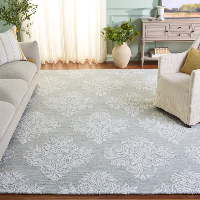 Connla 619 Hand Tufted Wool/Viscose/Cotton Damask Indoor Use Only Rug in Light Blue/Ivory, Rectangle 8' x 10'