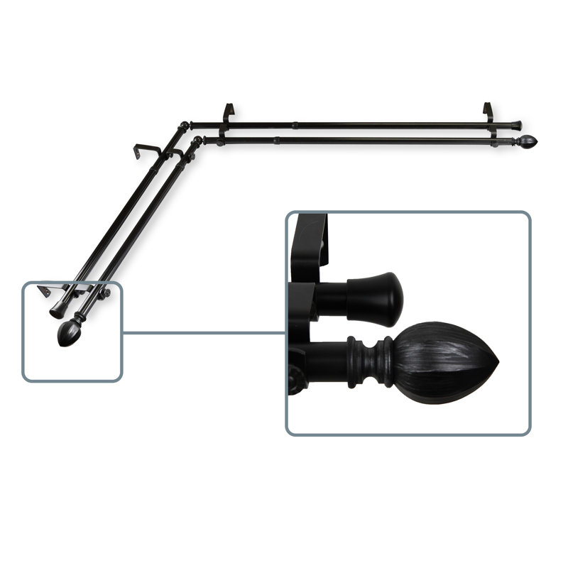 Double tringle de rideau de fenêtre en coin Judi, Noir, L 28 po x l 48 po