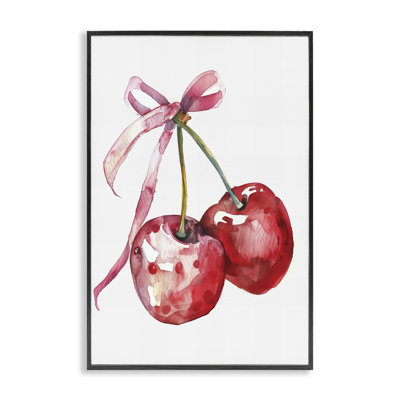 Cherries Tied in Ribbon Framed Giclee, design by LSR Design Studio
