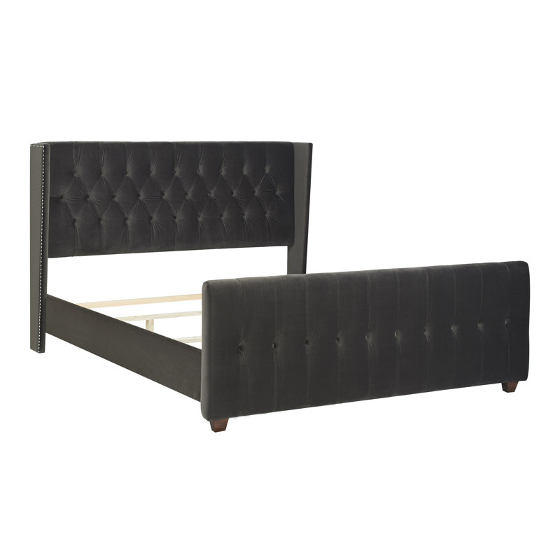 Lit tapissier capitonné standard Brie, Très grand, Velours gris anthracite foncé