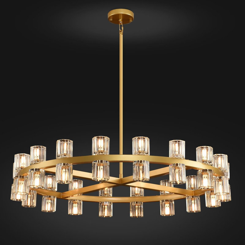 Mion 36 - Light Crystal Dimmable Wagon Wheel Chandelier, Brass