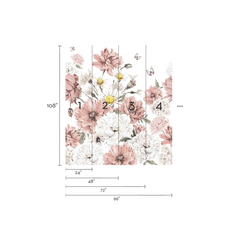 Panneau de papier peint auto-adhésif Meadow, L 108 po x l 96 po, Rose