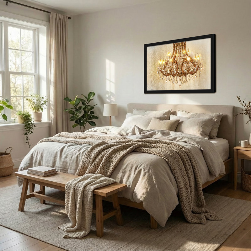 Lustre de mode orné de lumière rétro en cristal sur fond doré, H 12 po x l 18 po